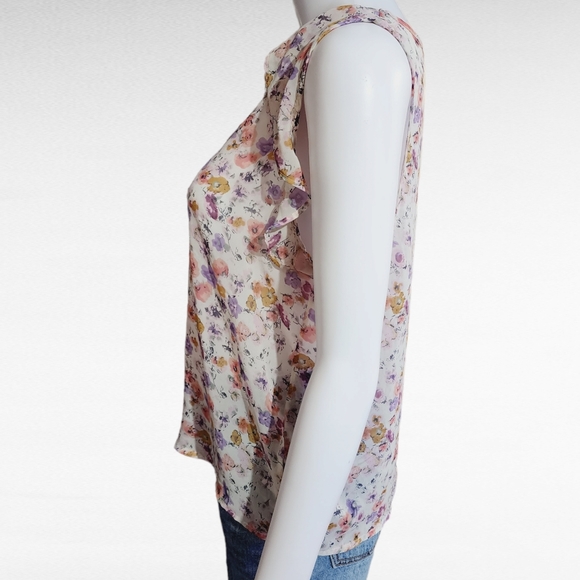 Soprano Ivory Floral Sleeveless Ruffled Sheer Blouse Size Medium - Picture 3 of 7